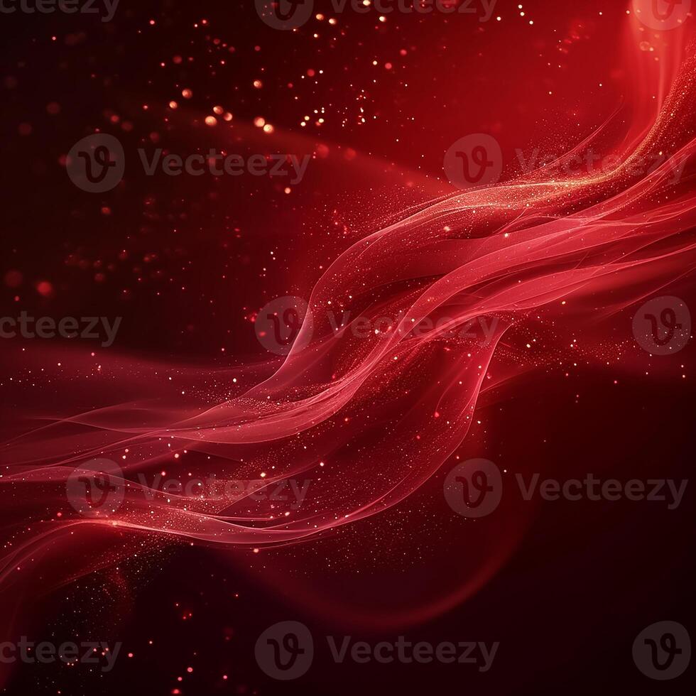 AI generated red color background surrounded by romantic atmosphere of floating Red heart shaped cutout papers photo