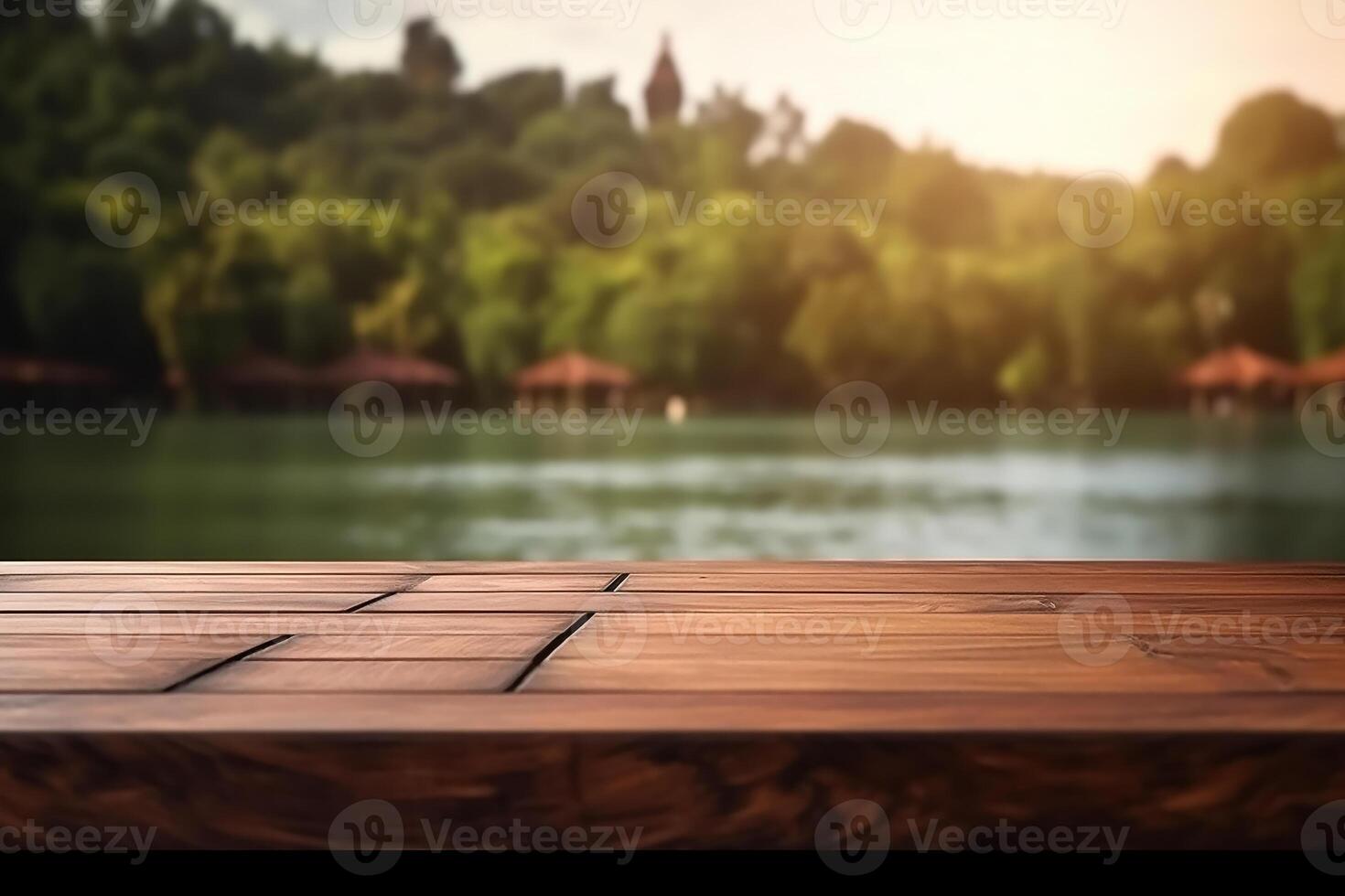 AI generated Empty wooden table for product display photo