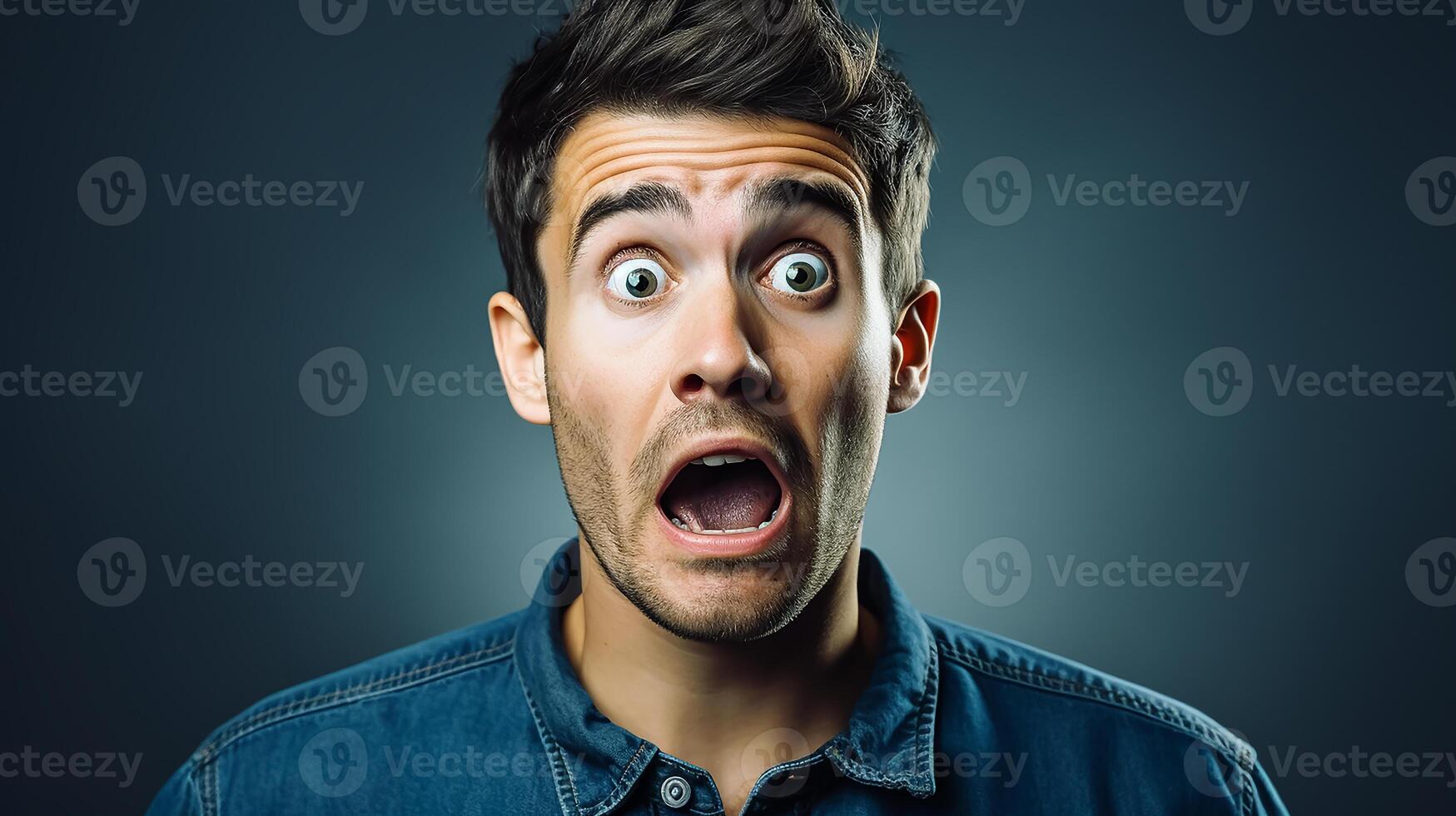 AI generated Shocked surprised expression man photo