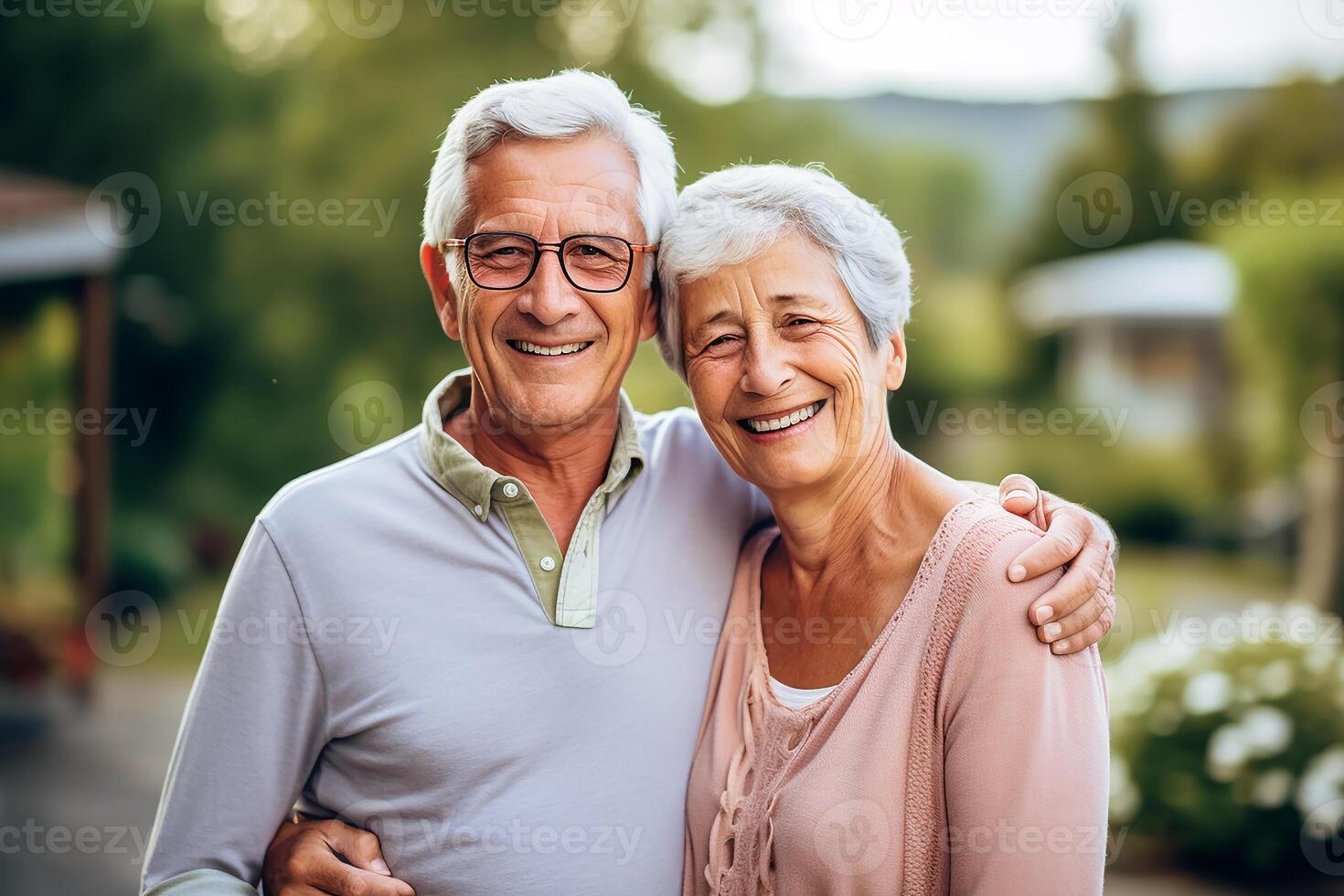 AI generated portrait photography of happy senior citizen couple photo