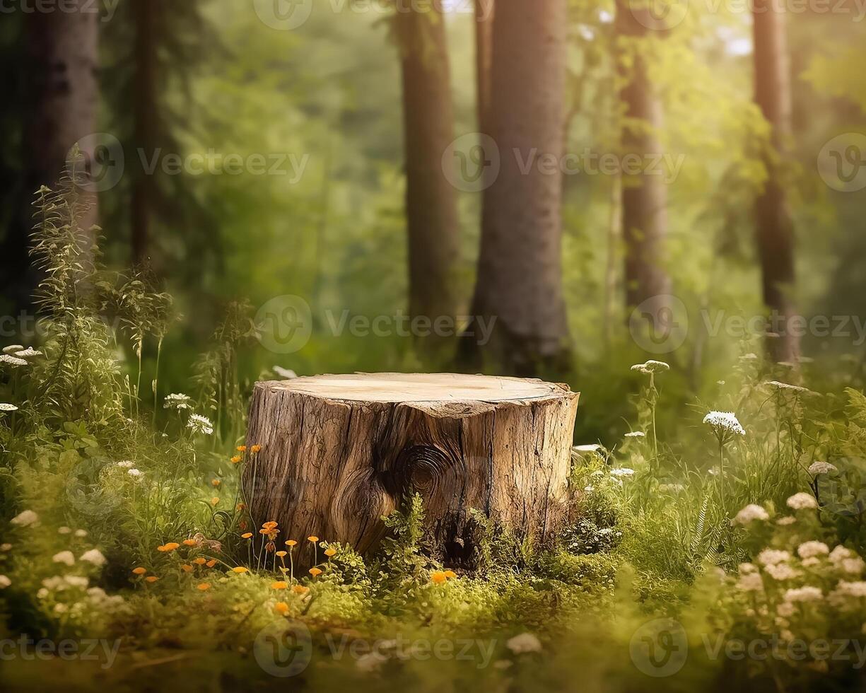 AI generated Empty tree trunk for product display montages photo