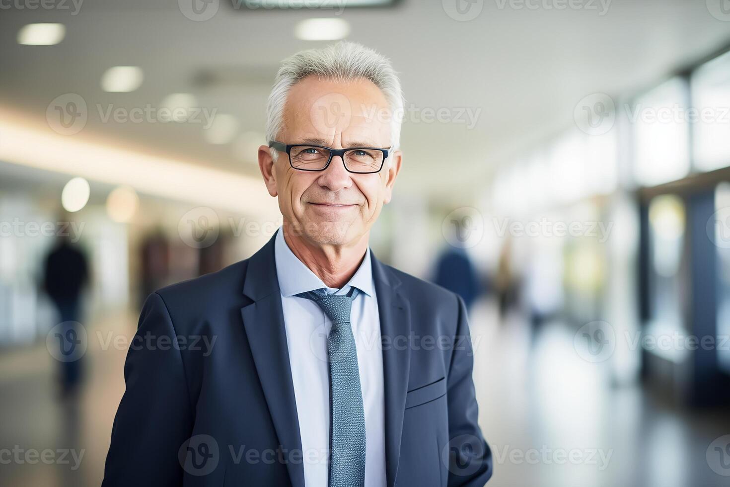 AI generated portrait photography of happy senior citizen office manager photo