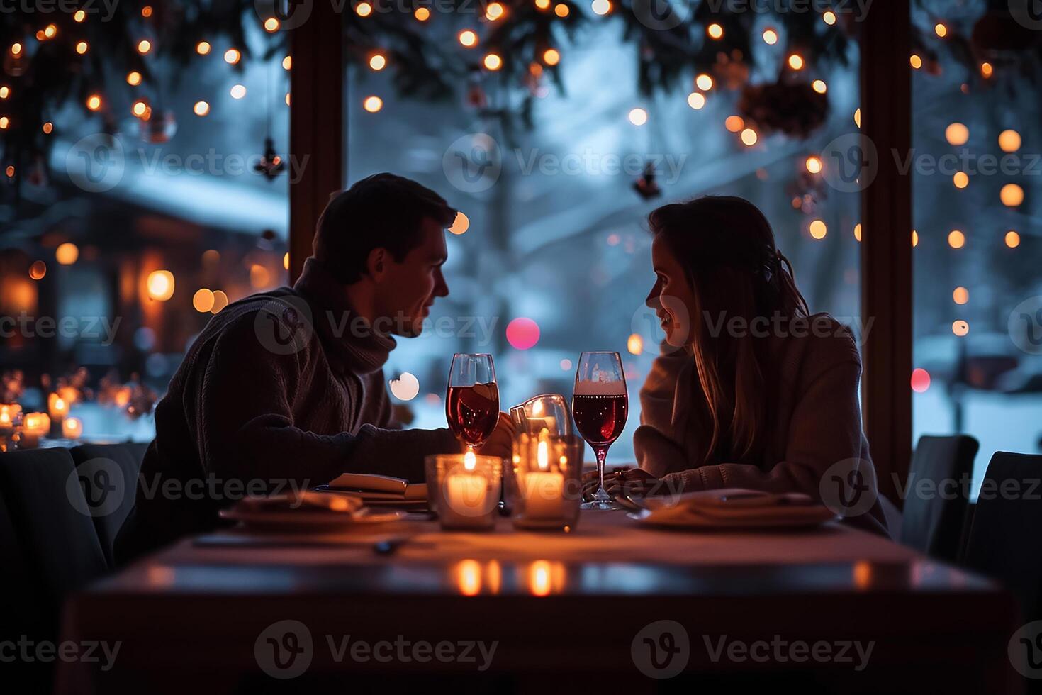 AI generated Lovely couple in happiness together, luxurious setting Happy valentine day concept photo