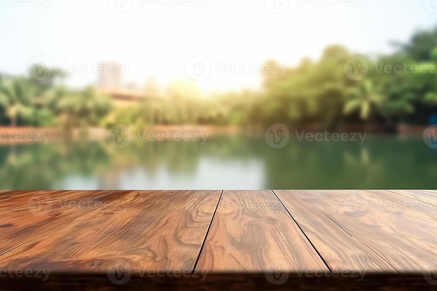 AI generated Empty wooden table for product display photo