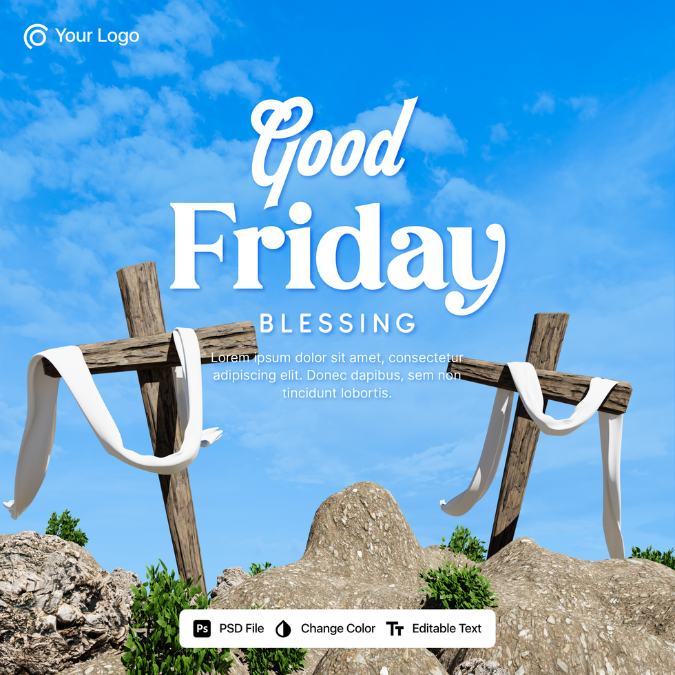 PSD good friday blessing social media template 3d rendering