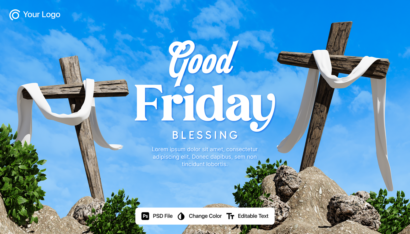 PSD good friday blessing social media template 3d rendering