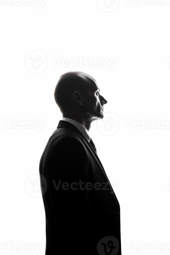 AI generated Silhouette of a thinking businessman on isolated white background photo