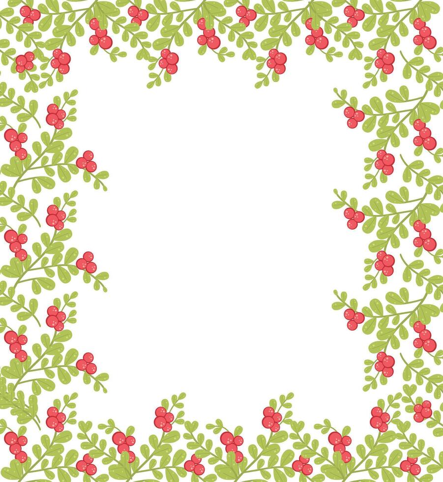 Template with berries, square vector background. Decorative frame with branches of berries on white. Cartoon flat style illustration.