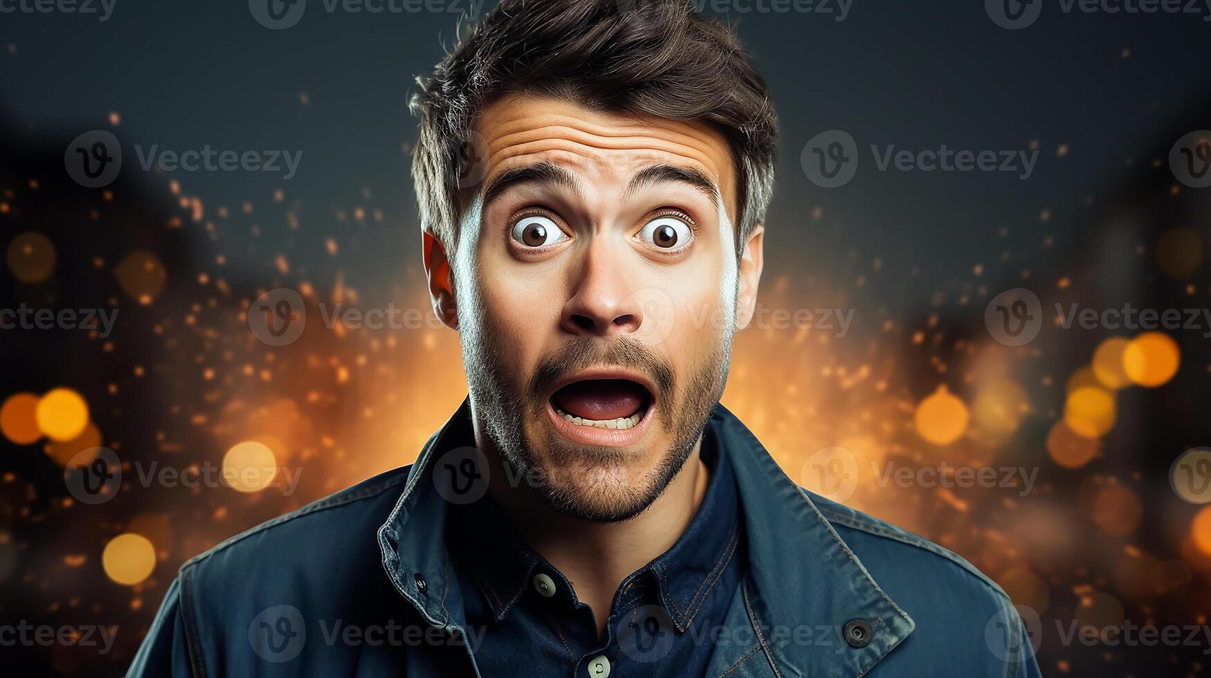 AI generated Shocked surprised expression man photo
