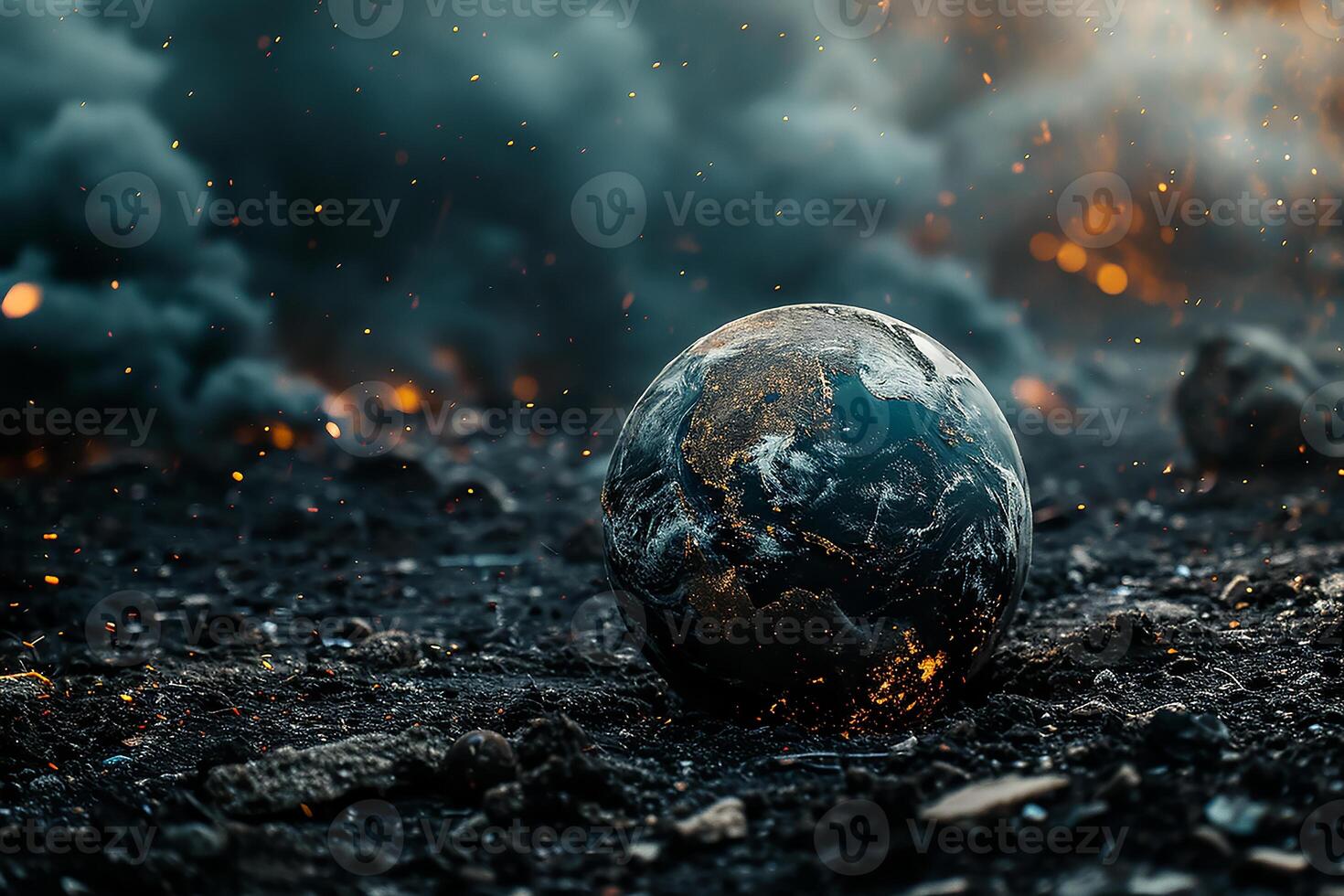 AI generated Plantet Earth surrounded by undifferentiated trash photo