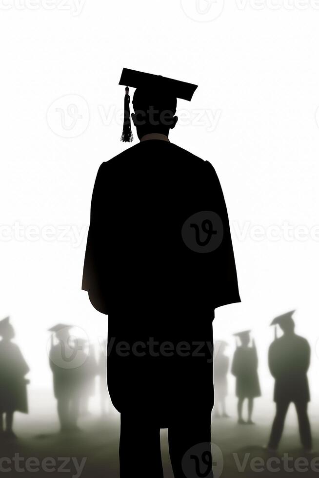 AI generated Silhouette of graduation student on white background