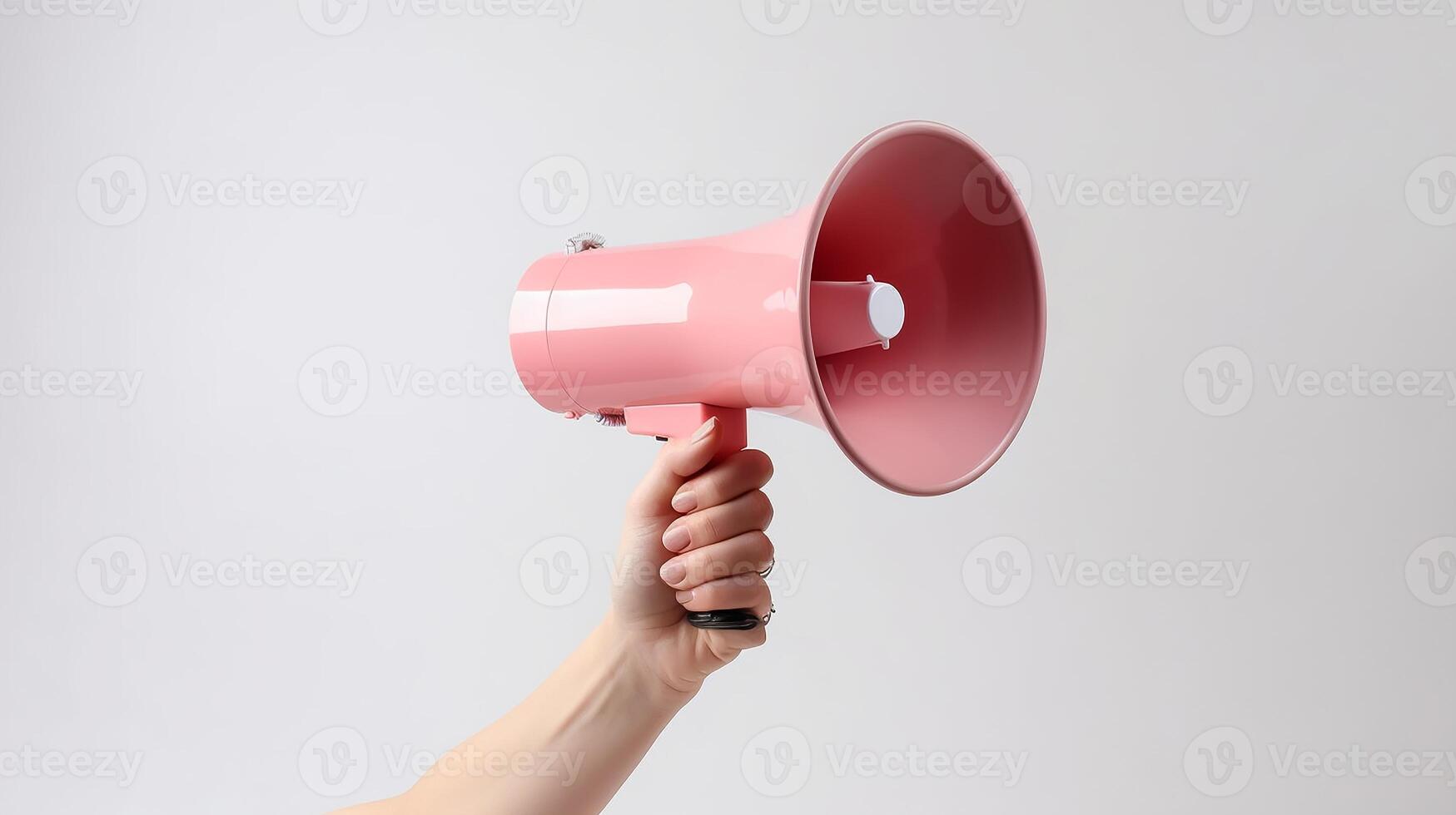 AI generated Hand holding megaphone over white background photo