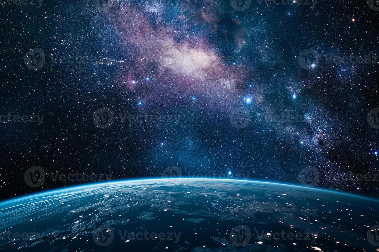 AI generated Closeup the planet Earth view at night and city lighting photo