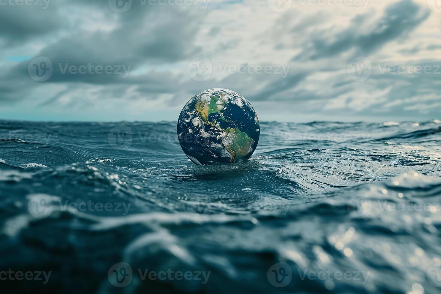 AI generated Planet Earth is floating over the ocean photo