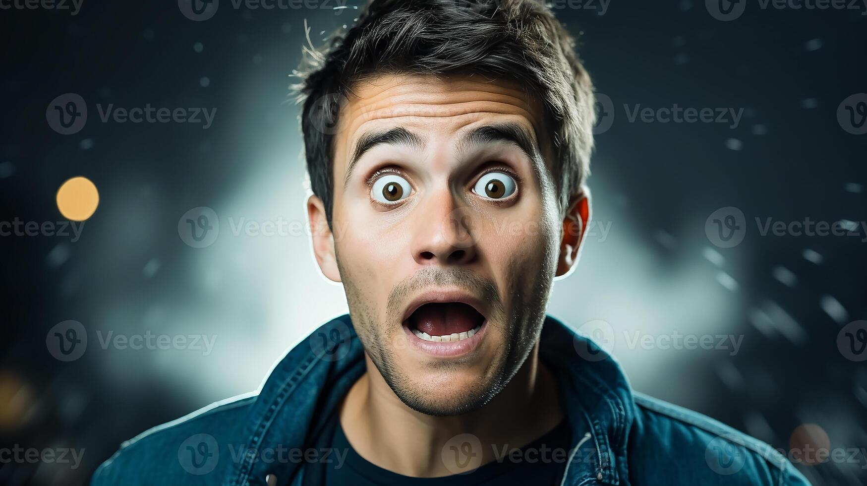 AI generated Shocked surprised expression man photo