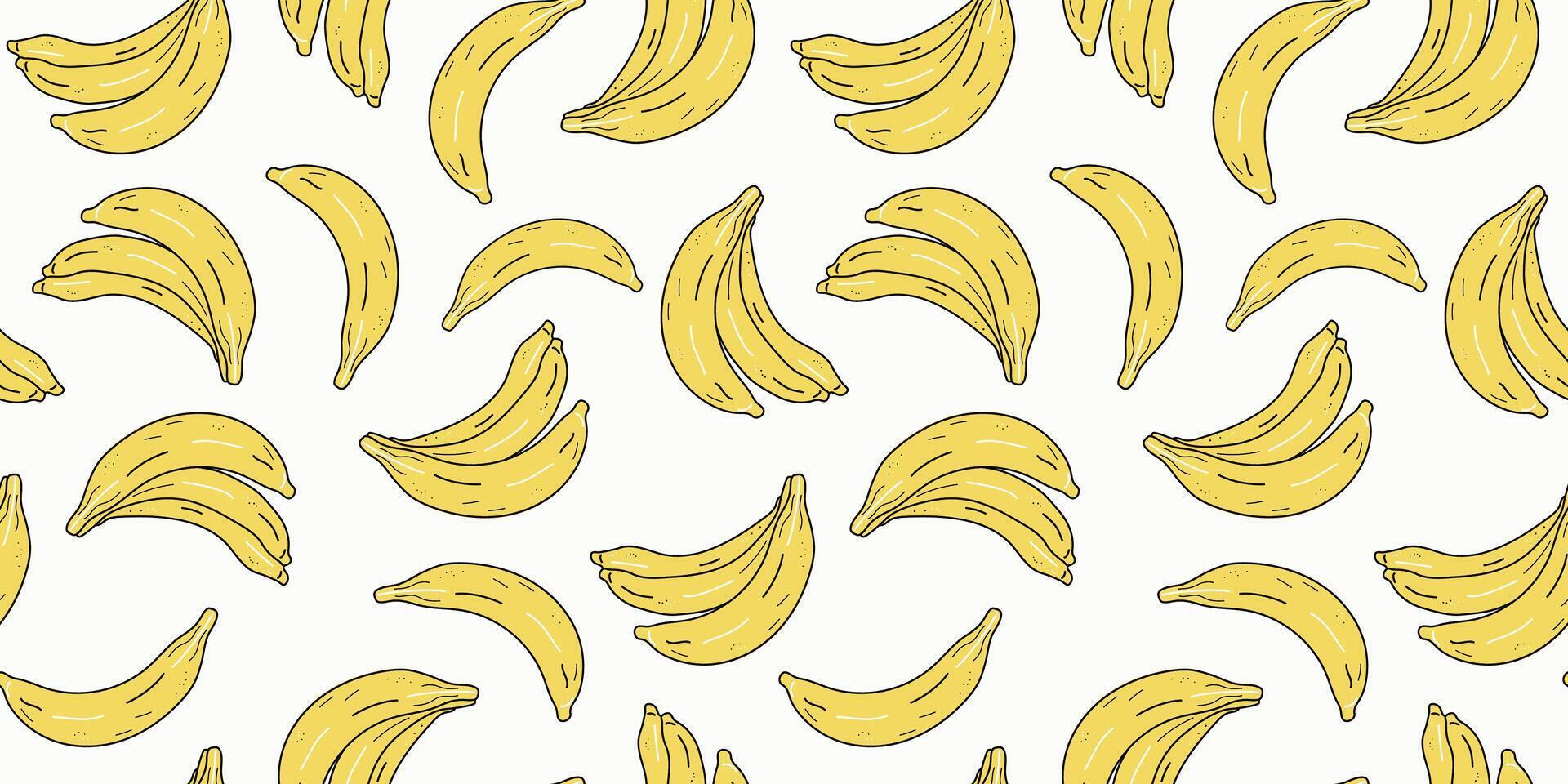 Banana Pattern, seamless. Tropical fruit in Doodle style. Color summer vector illustration. Juicy Fruits, food. Vector illustration, Background