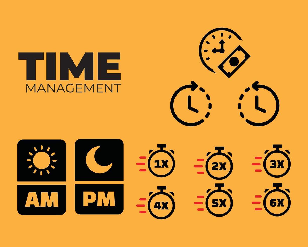 time management icon set on yellow background vector