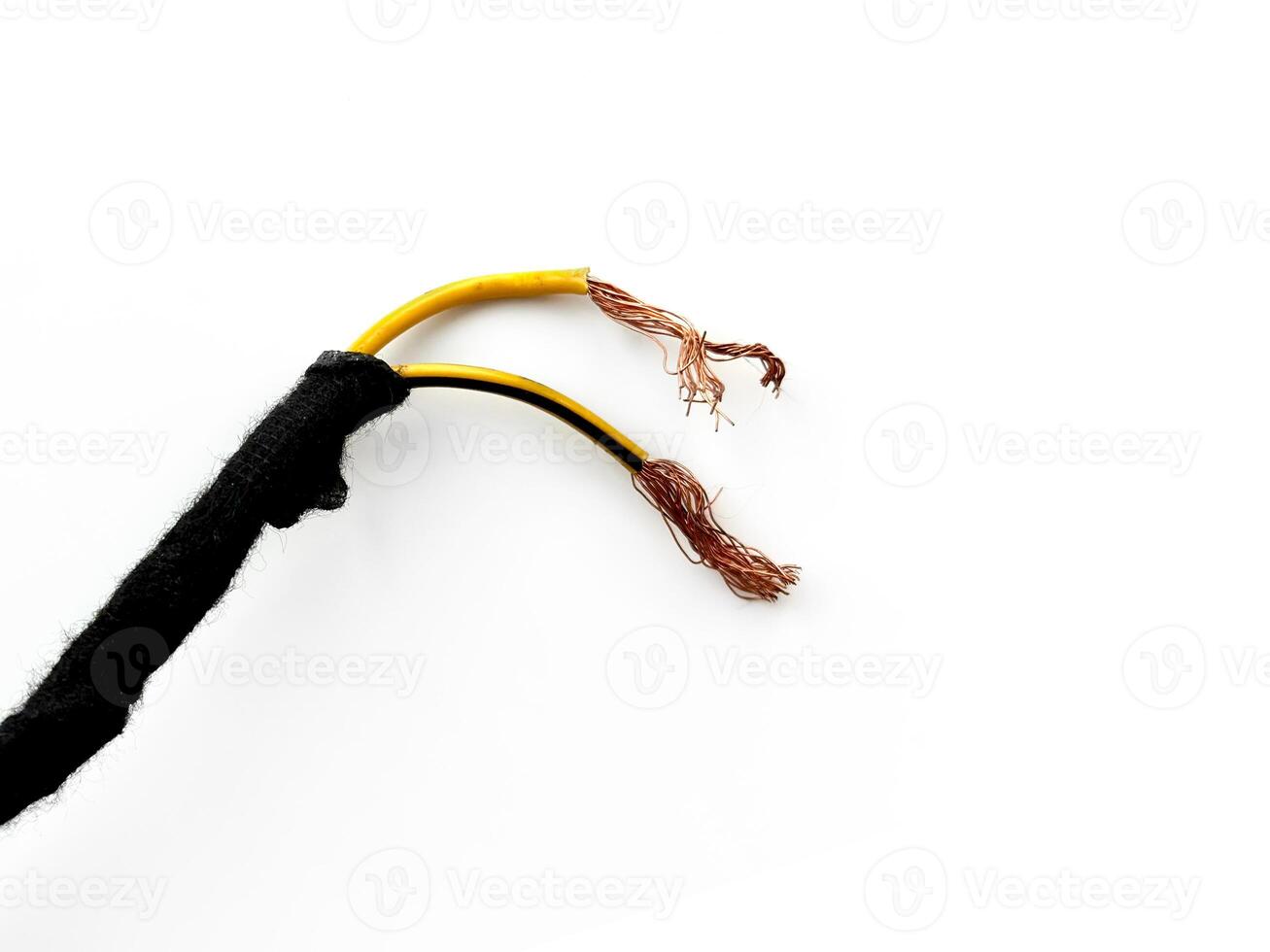 Cable Electrical power wire copper isolated on white background. Black electric cable installation photo