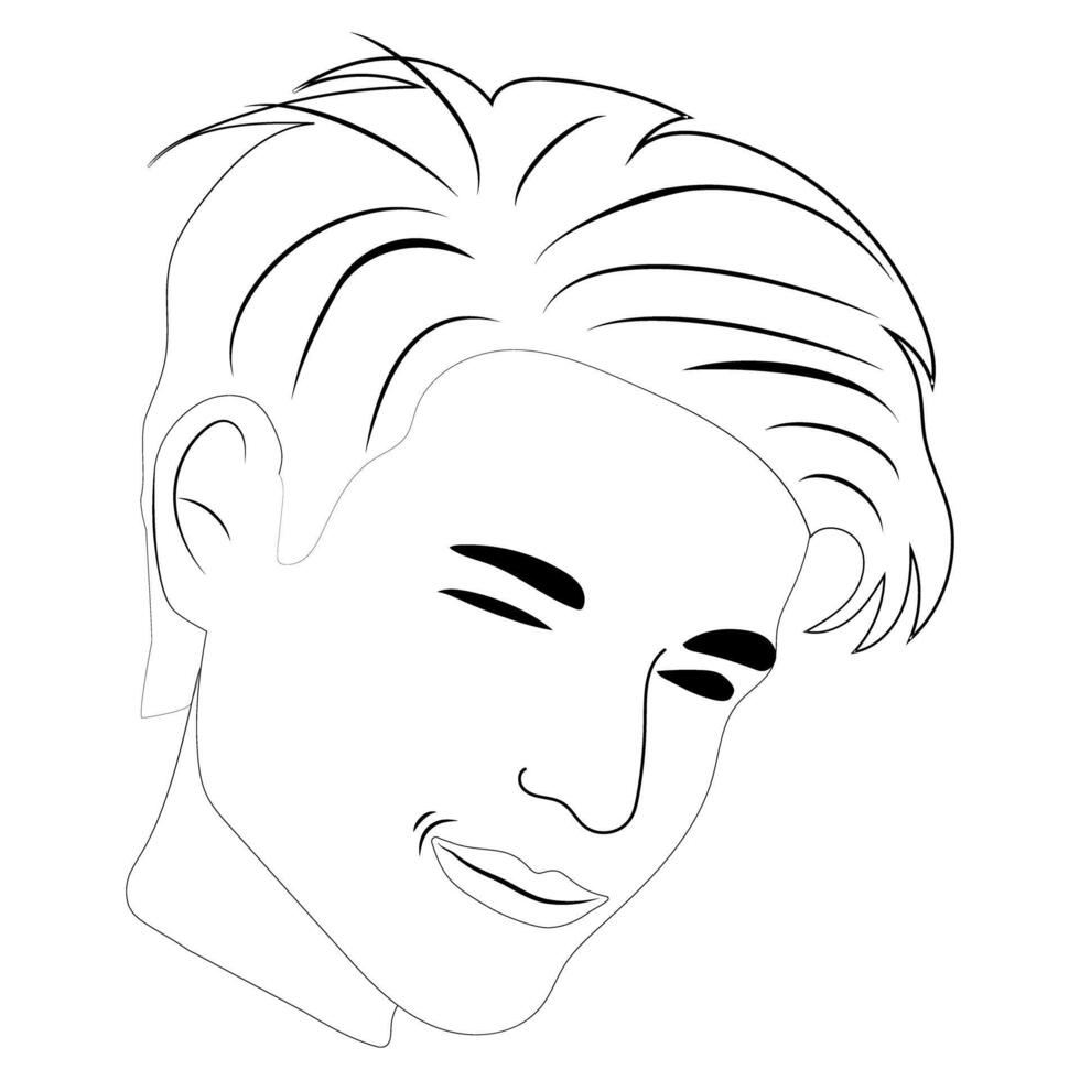 sonriente tipo cara en negro vector contorno