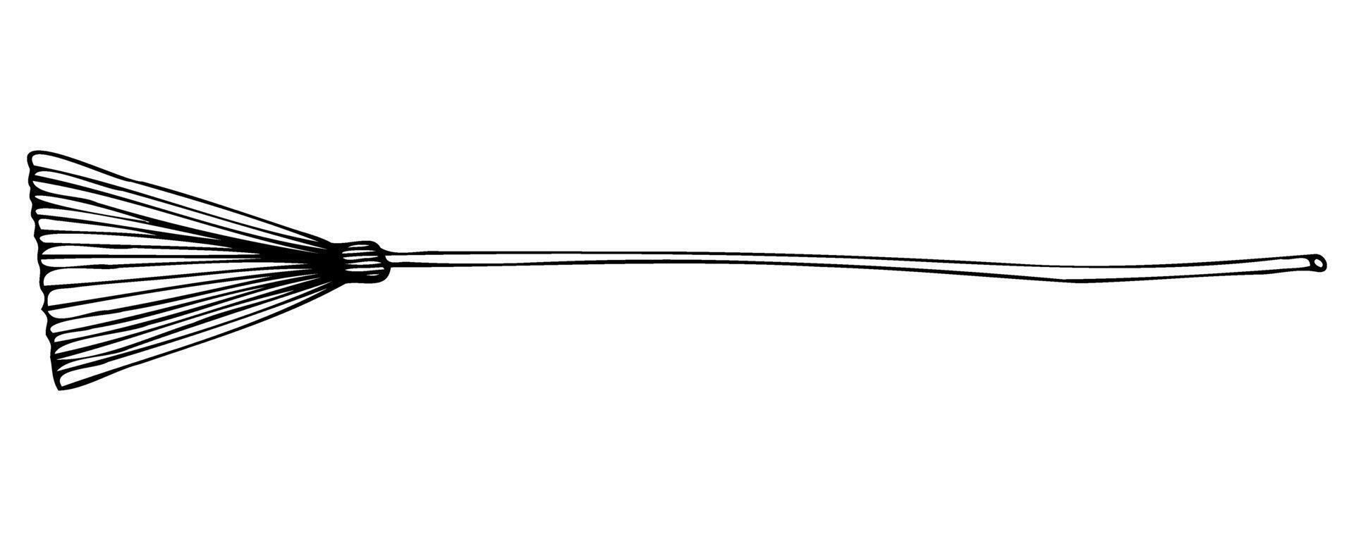 Cleaning broom in doodle style with black silhouette vector on white