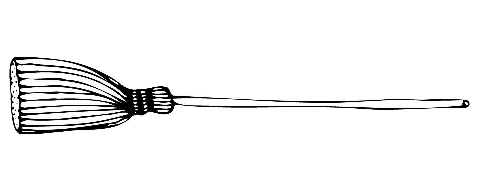Cleaning classic broom in doodle style with black silhouette vector