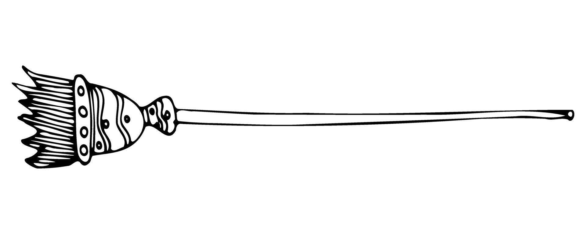 Cleaning broom in doodle style with cape in black silhouette vector