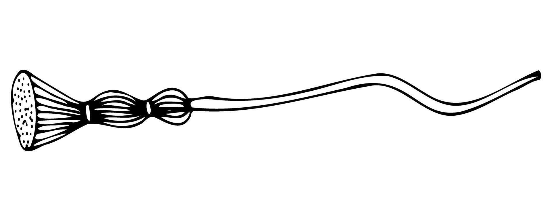 Cleaning wavy narrow broom in doodle style with black silhouette vector