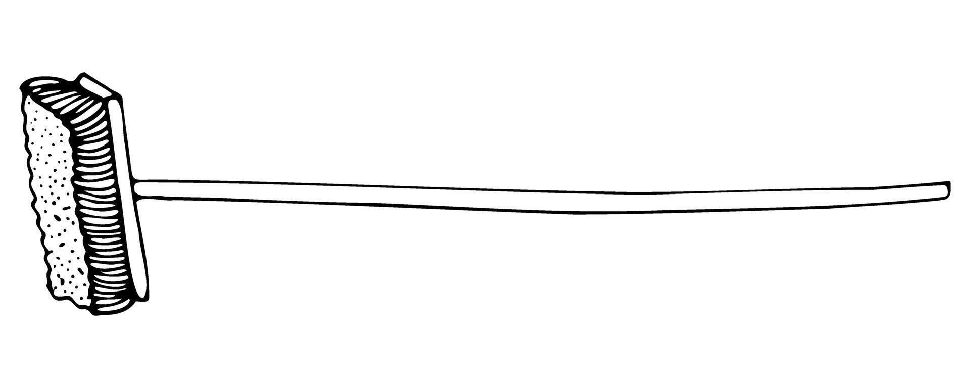 Cleaning classic broom brush in doodle style with black silhouette vector