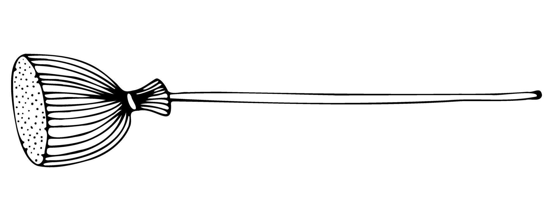 Cleaning round broom in doodle style with black silhouette vector