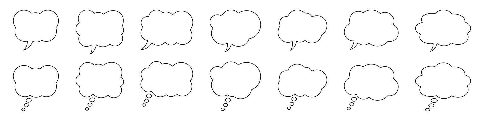 Thought bubble line icon. Speech or think bubble, empty communication cloud. Set of vector design elements. Editable stroke.