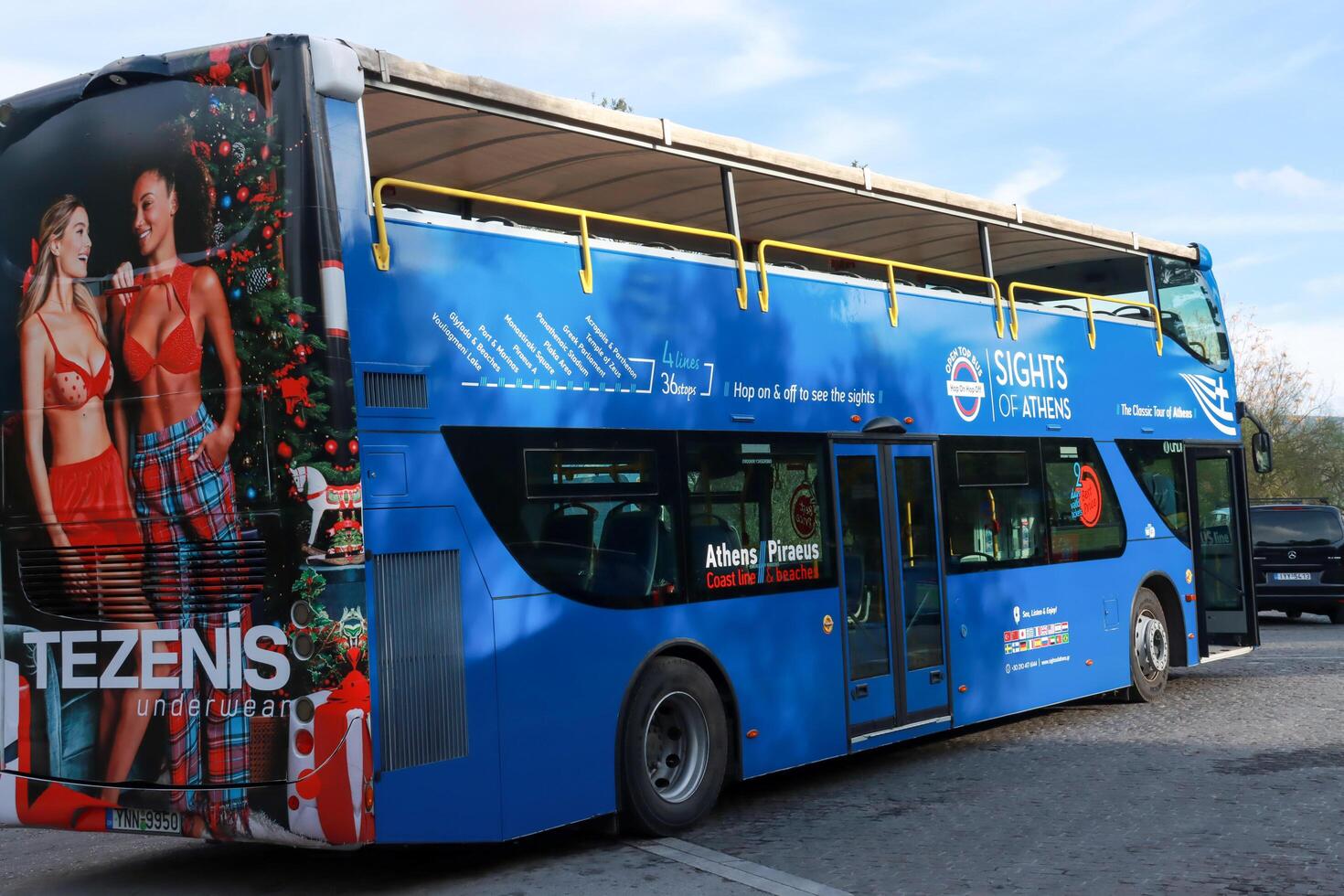 Athens, Greece, December 13 2023 Sight Seeing Tour Buses that are used show tourist around the historic city of Athens photo