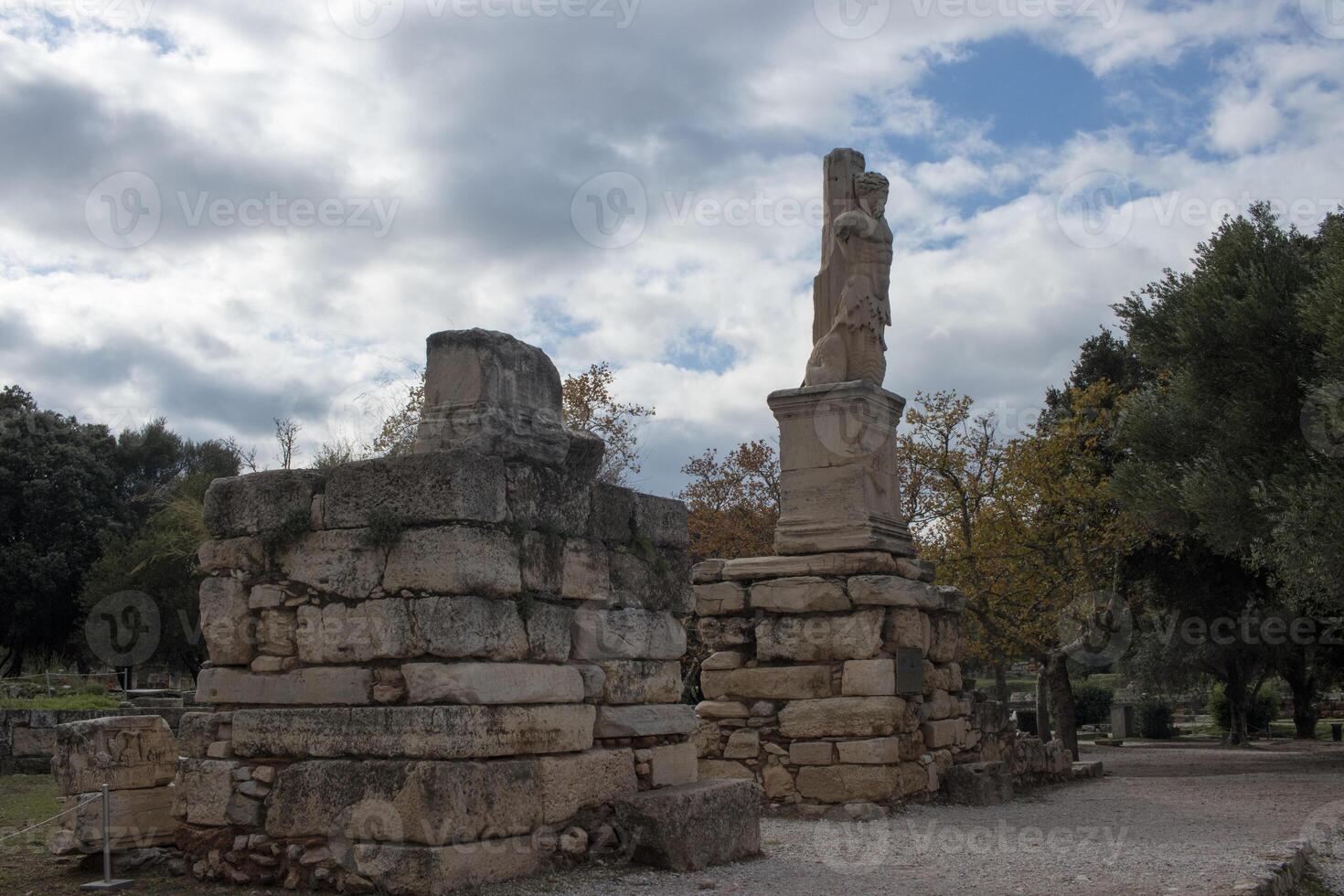 The many different ruins that can be found inside the Ruins of The Ancient Agora in Athens, Greece photo