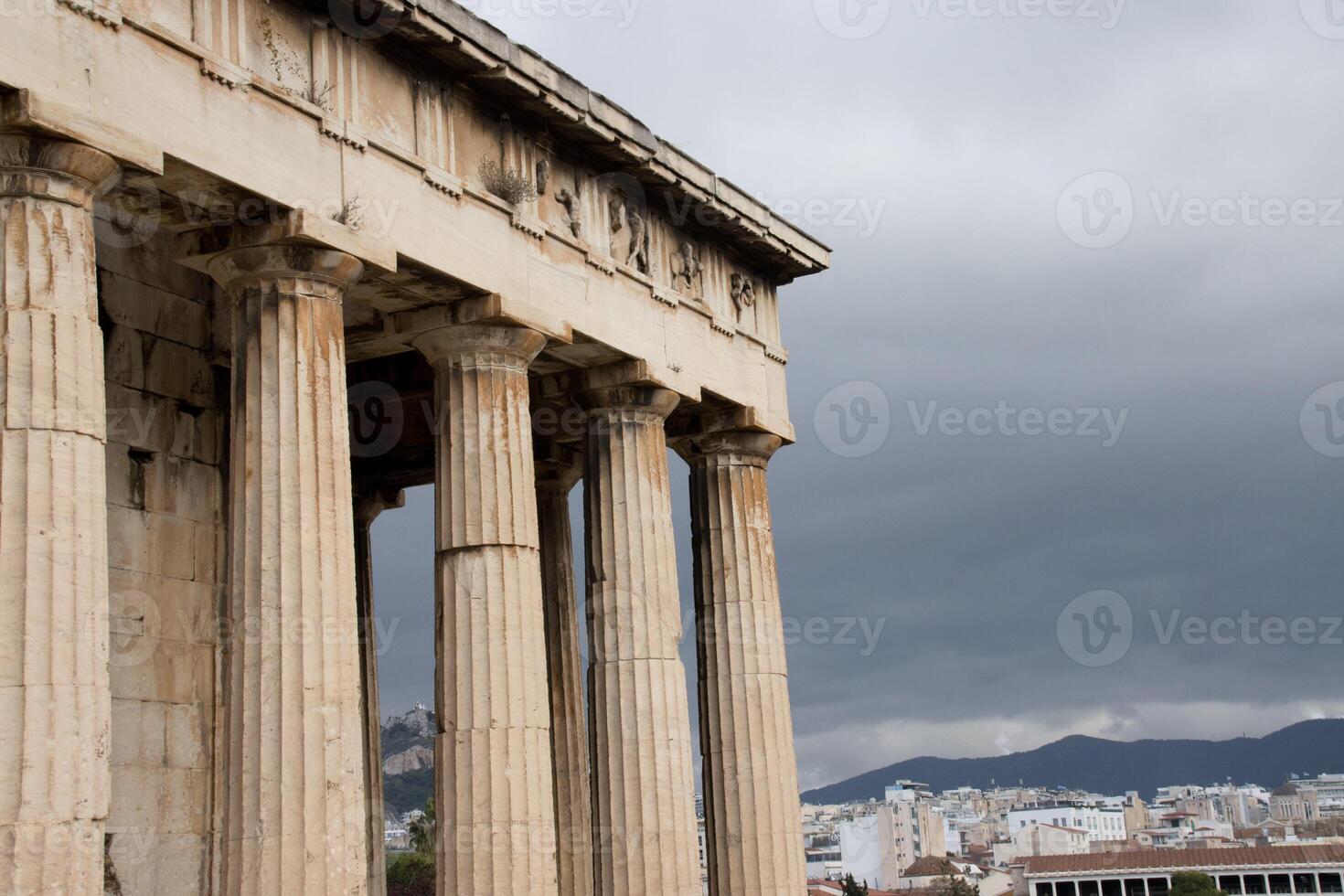 Side View of the Temple of Hephaestus located inside the Ancient Agora in Athens, Greece photo