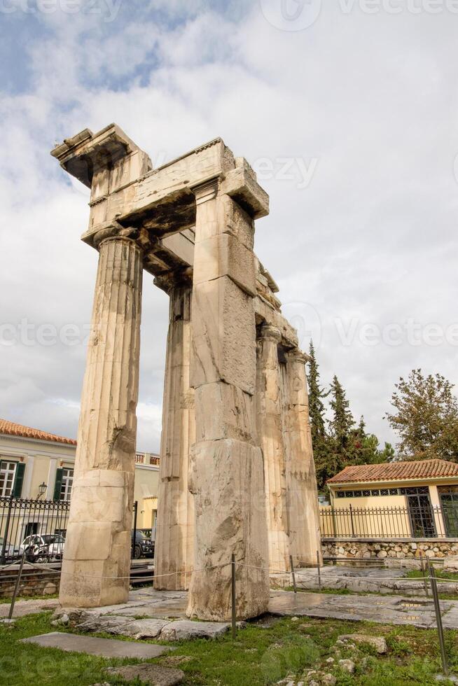 Ancient Ruins at The Roman Agora near the Plaka neighborhood in Athens, Greece photo