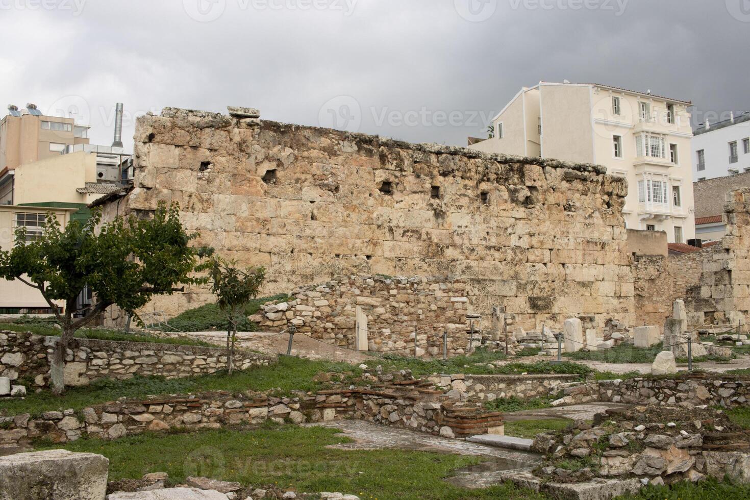 Ancient Ruins of Hadrians library on the North Side of the Acropolis Athens, Greece photo