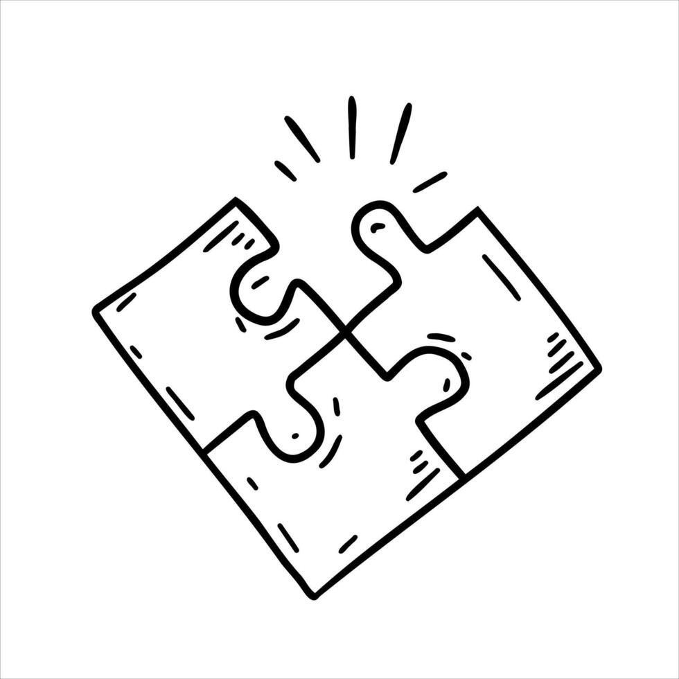 Puzzle toy. Metaphor of solution, teamwork and partnership. Drawn part, scribble piece. Connection element. vector