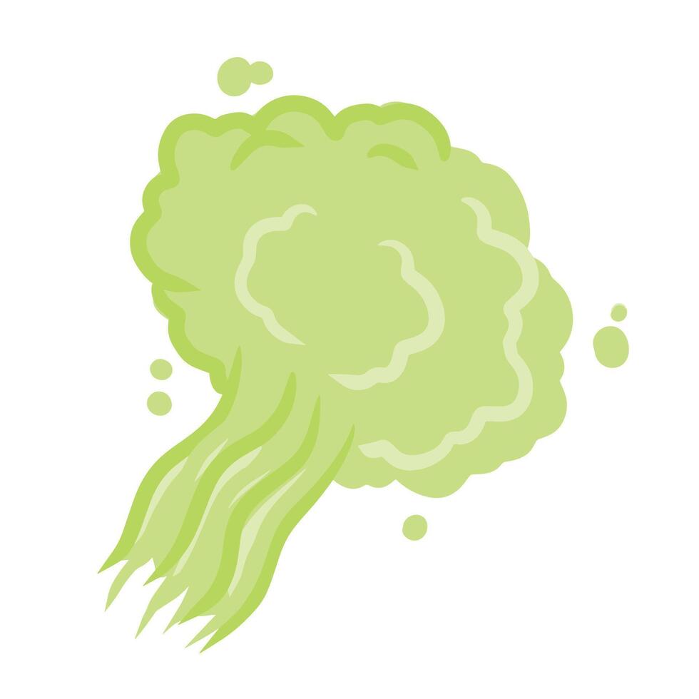 Fart and smell gas. Stinky cloud effect. Toxic cartoon breath. Scent funny smoke. Comic green wind isolated on white vector