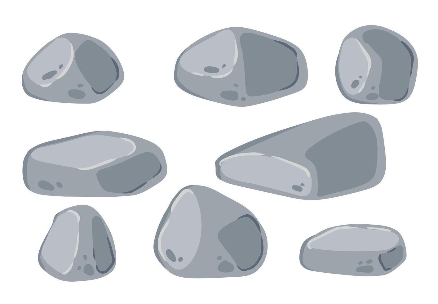 conjunto de piedras gris guijarro. elemento de naturaleza y montañas. artículos para decoración y antecedentes. plano dibujos animados. roca adoquín escombros. bloquear granito material. vector