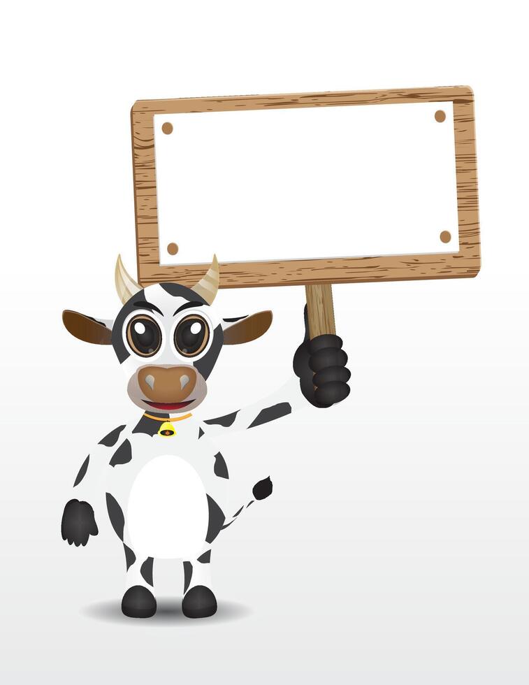 illustration cute cow cartoon with holding up text box vector