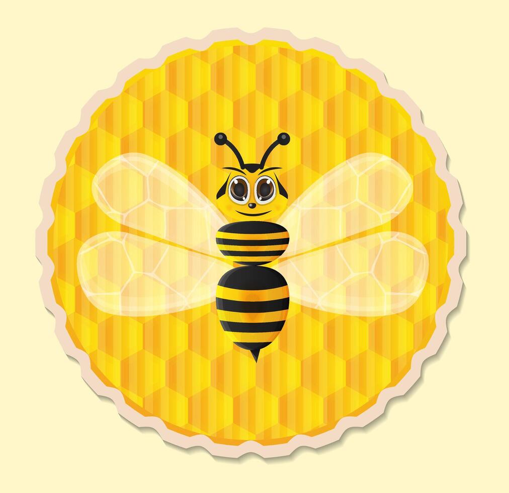 cartoon honey bee with honeycomb background vector