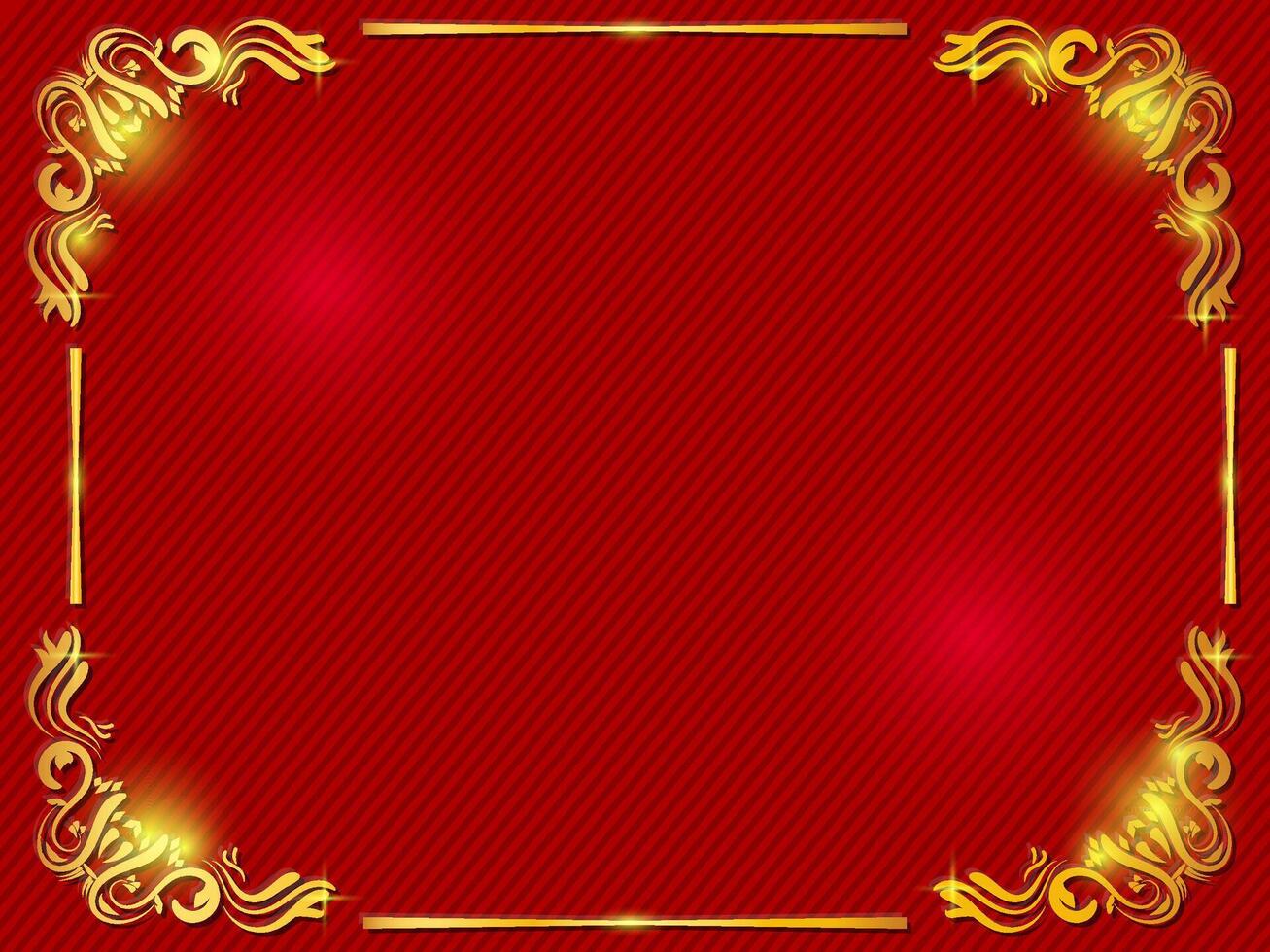 Gold floral of Decorative vintage frames with red background vector