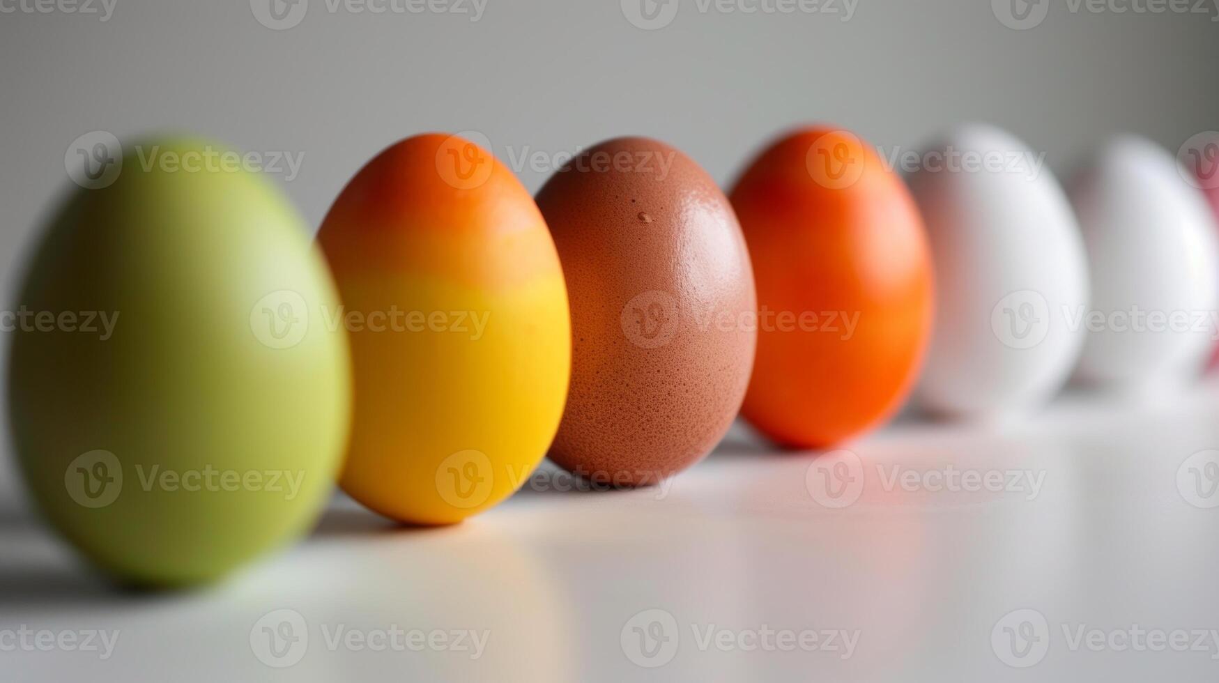 AI generated A row of eggs with different colored ones in front of them photo