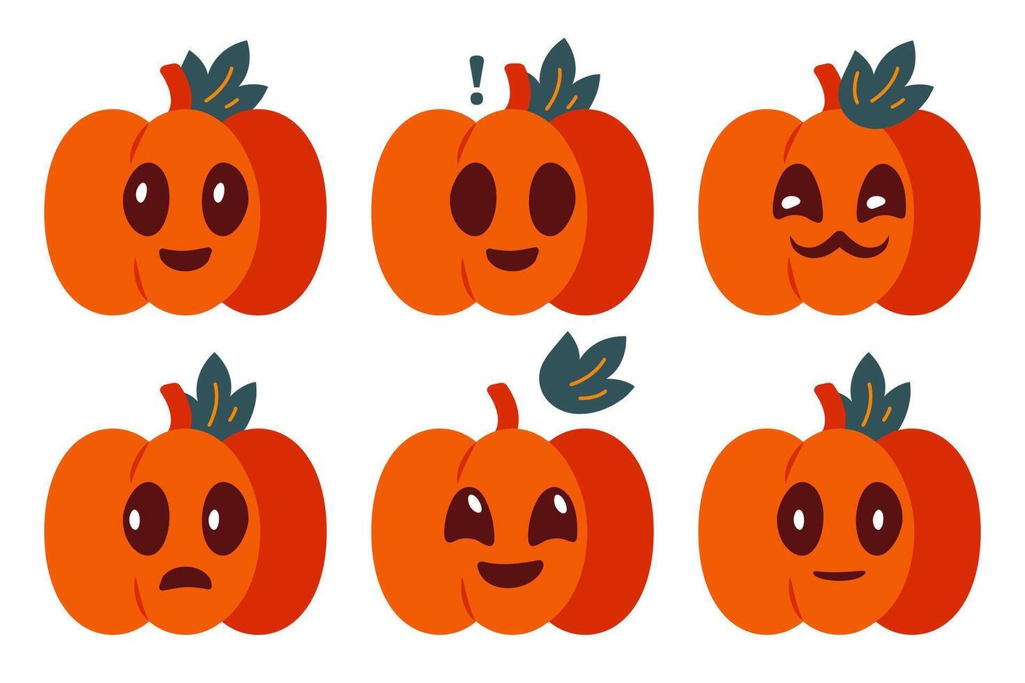 gracioso calabaza con emociones colección de Víspera de Todos los Santos pegatinas para charlas vector ilustración