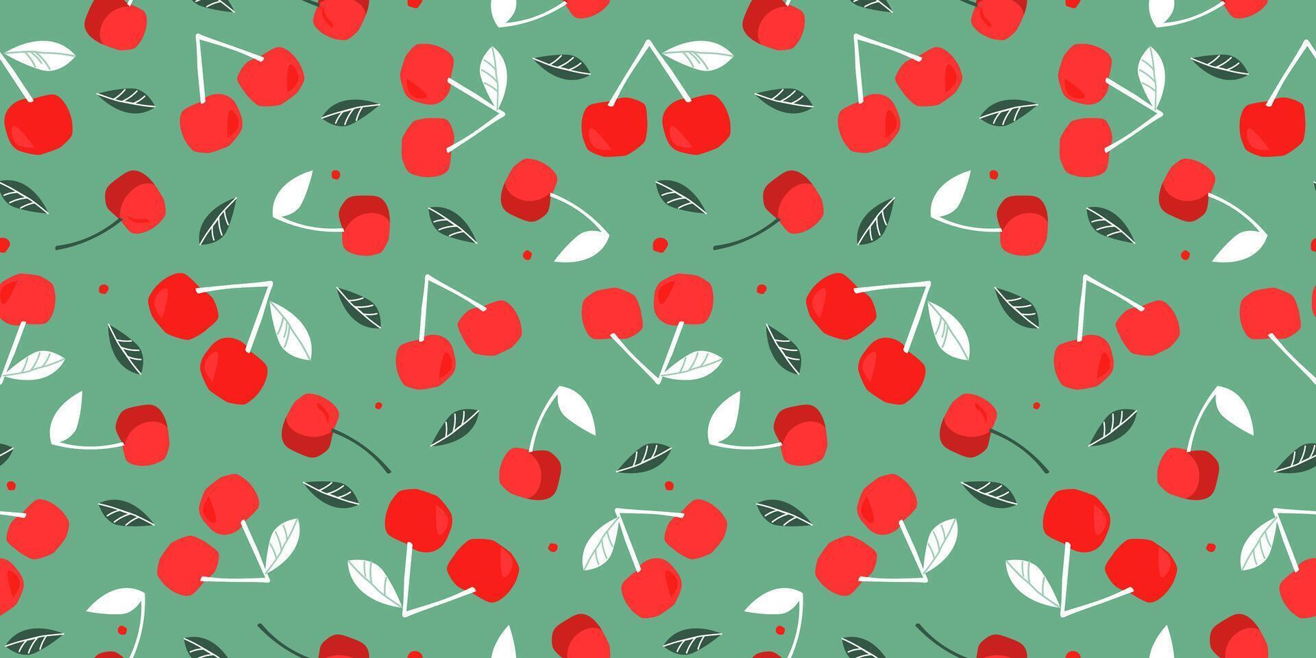 sin costura modelo con cerezas en un rama con hojas. verano resumen jugoso comida impresión. vector gráficos.