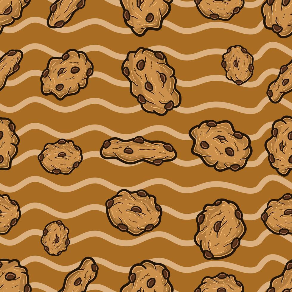 Cookies Seamless Pattern in Cartoon Style. Perfect For Background, Backdrop, Wallpaper and Cover Packaging. vector