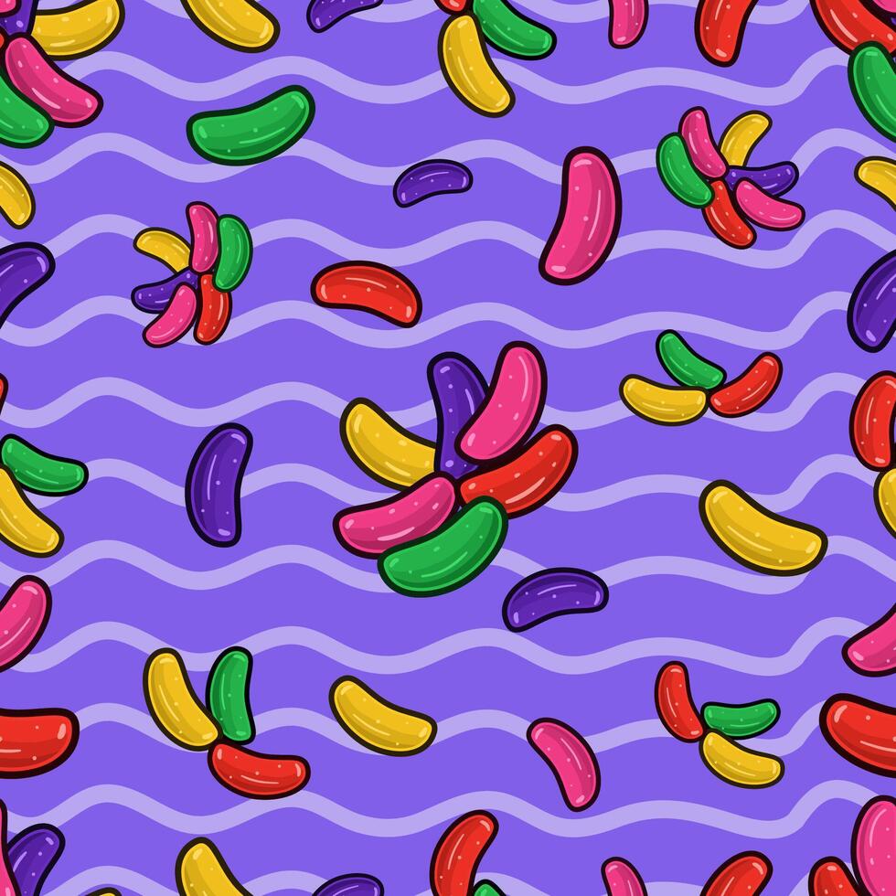 Jelly Beans Seamless Pattern in Cartoon Style. Perfect For Background, Backdrop, Wallpaper and Cover Packaging. vector