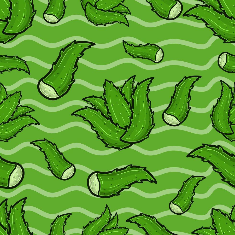 Aloe Vera Seamless Pattern in Cartoon Style. Perfect For Background, Backdrop, Wallpaper and Cover Packaging. vector