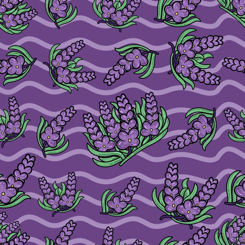Lavender Flower Seamless Pattern in Cartoon Style. Perfect For Background, Backdrop, Wallpaper and Cover Packaging. vector