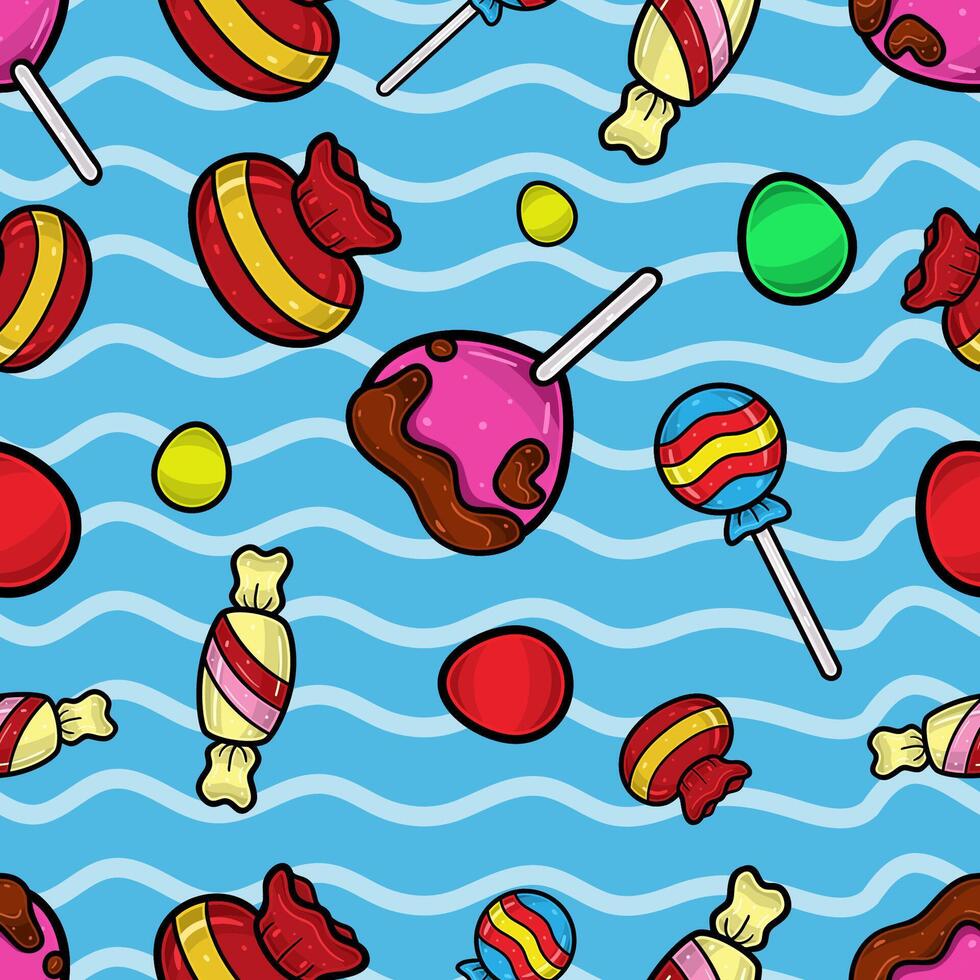 Candy Seamless Pattern in Cartoon Style. Perfect For Background, Backdrop, Wallpaper and Cover Packaging. vector