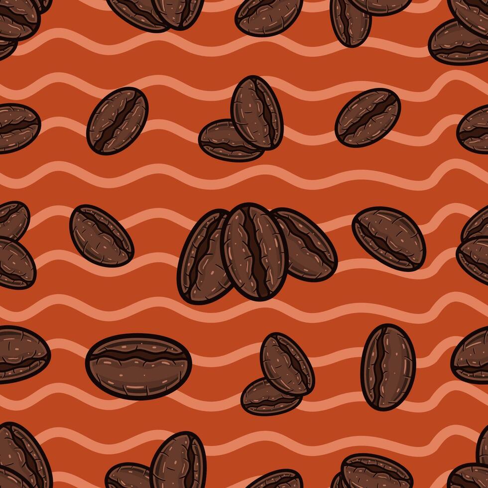 Coffee Bean Seamless Pattern in Cartoon Style. Perfect For Background, Backdrop, Wallpaper and Cover Packaging. vector